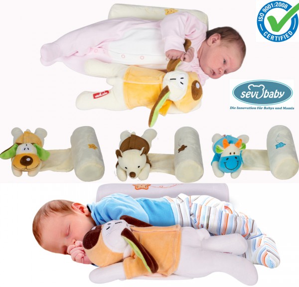 Sevibaby Baby Seitenlagerungskissen Kopfkisssen mit Kuscheltier Kissen 9366 HUND 
